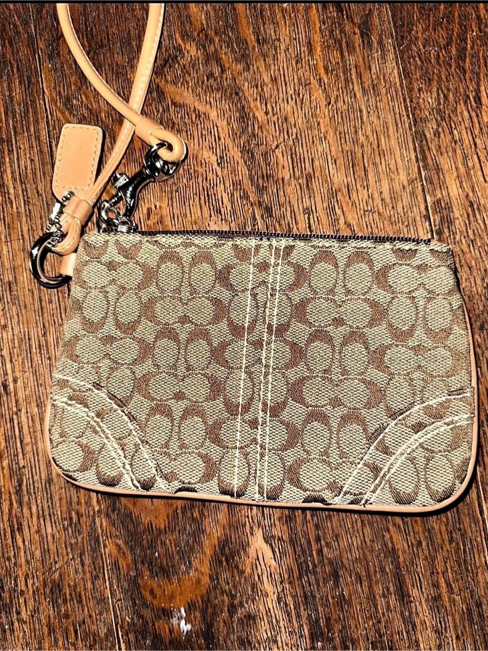 Coach Small Wristlet in Brown & Tan